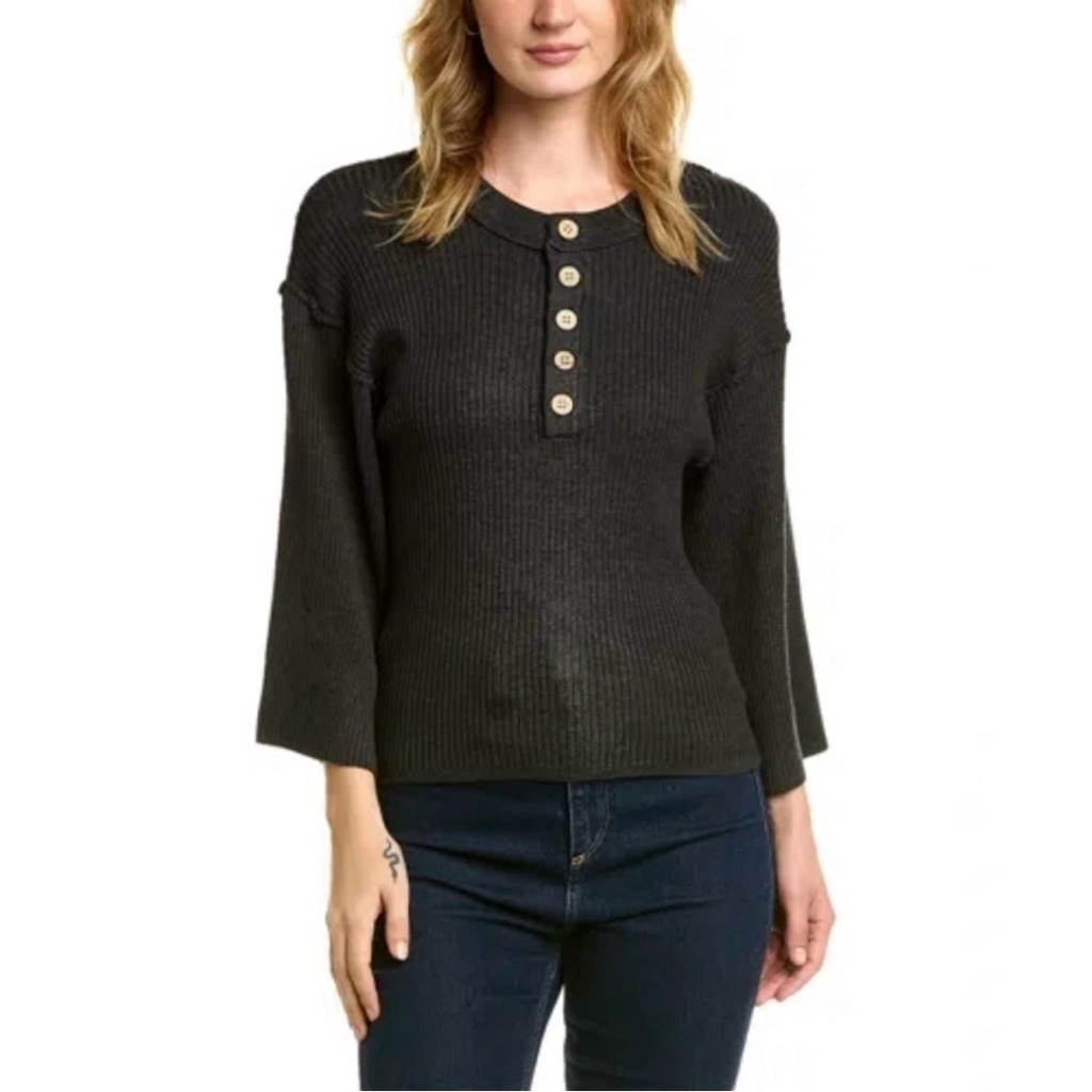 Oat New York Dropped-Shoulder Henley Shirt/ Sweater Size Medium Grey New